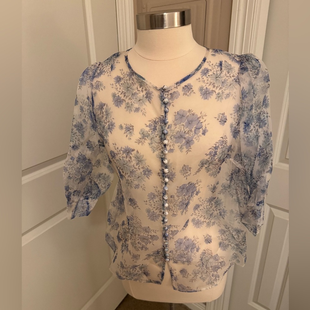 THE KOOPLES Floral Blue Sheer Women's Top